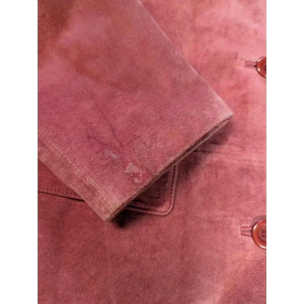 Jessica Holbrook Red Suede Barn Jacket Large Washable Leather Utility Coat 90s - Picture 13 of 16